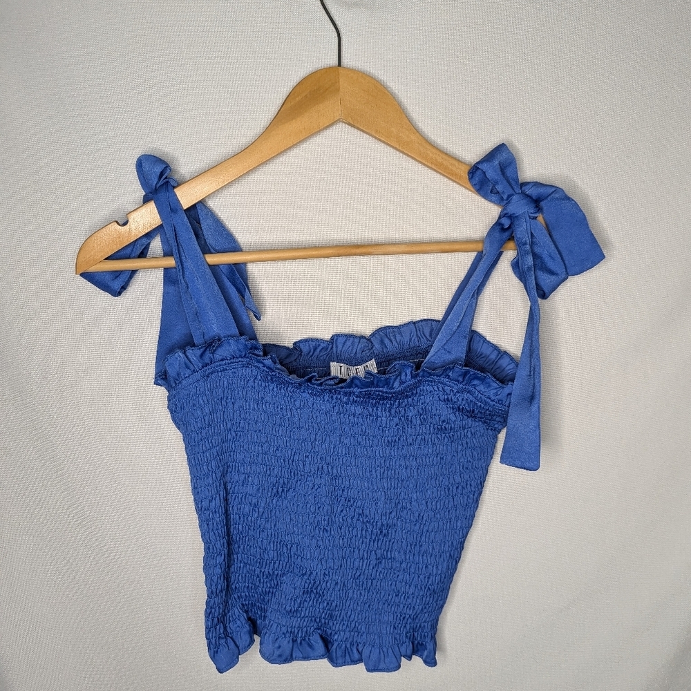 TCEC NEW Blue Tie Tank Sleeves Ruffle Crop‎ Top Size Small